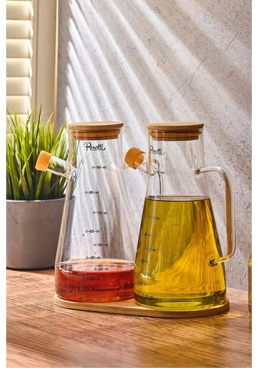 Std Gaella Bamboo 2 Li 900ml Tepsili Yağlık-sirkelik Seti 3 Parça Borosilikat Seffaf Şeffaf