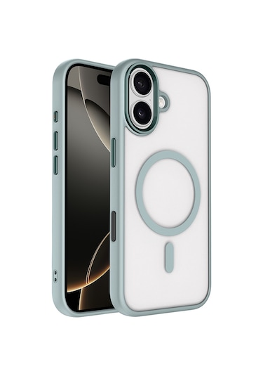 İphone Uyumlu 17 Kılıf Wireless Şarj Özellikli Krom M-safe Silikon Kılıf Gri