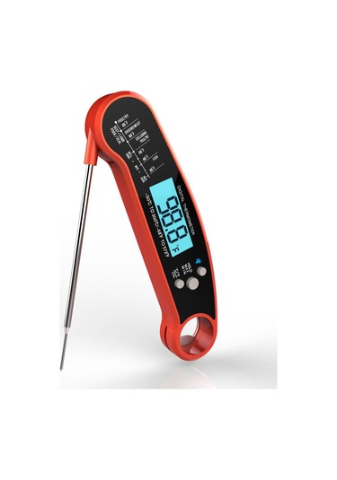 Mufunye Kırmızı 304 Paslanmaz Çelik, 2-4sn Hızlı Okuma, Ip67 Su Geçirmez, Manyetik Tutucu Ve Şişe Açıcı Özellikli, Ev Ve Dışarıda Kullanım İçin Barbekü, Pişirme, Gıda Sıcaklık Ölçer Kırmızı