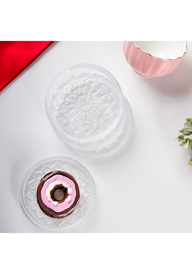 Porsima Gardenya Desenli 12 CM Dik Tabak Cam Servis Tabağı 6'lı