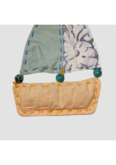 Uretti - Gamze 4416 - El Yapımı Gemi Modelli Nazar Boncuklu Lavanta Tanecikli Kese 14cm - Mavi