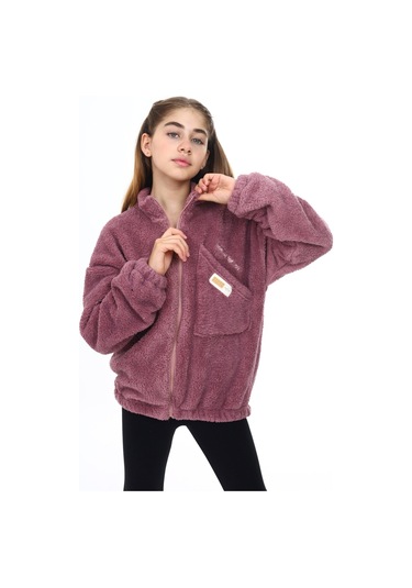 Toontoy Kız Çocuk Nakışlı Peluş Hırka Gül Kurusu