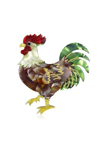 Blucome Özel El Yapımı Canlı Akrilik Büyük Kuyruk Horoz Horoz Broş Kadınlar Için Tasarımcı Unisex Tavuk Parti Ofis Broş Pins Yeşil