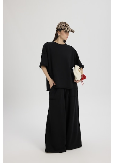 Mai Studios Co. Flex Siyah Oversize T-shirt Eşofman Takım Siyah