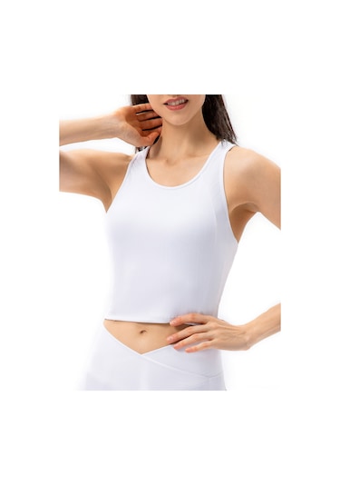 Moveevo Kadınlar İçin Yoga Spor Atlet, Dahili Göğüs Padli, Kuru Kesim, Kolaysız, Beyaz, Avrupa Beden 4/s Beyaz