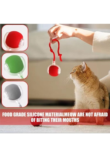 Pribor Kediler Ve Köpekler İçin Kuyruklu Etkileşimli Oyun Topu, İpli Usb Şarjlı 3 Modlu 1 Adet