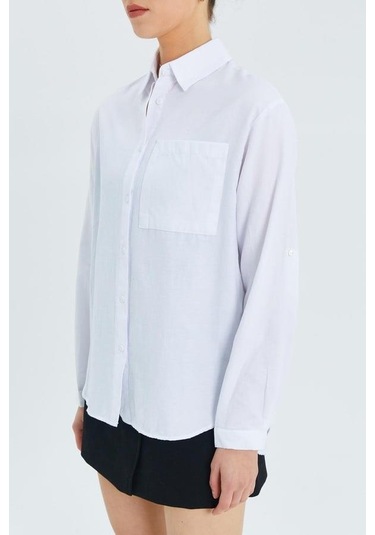 9942 Kadın Oxford Uzun Kol Basic Gömlek Beyaz Beyaz