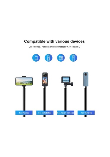 Tongxida Puluz 3m Metal Selfie Çubuğu Insta360 One Rs / X2 / X3 / X4 Siyah