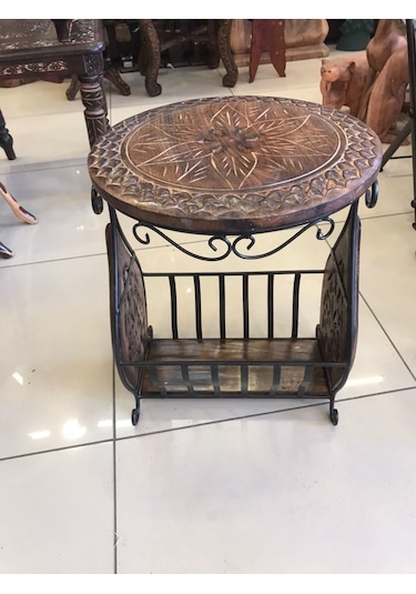 Eskitme Ahşap Ferforje Sehpa Gazetelik 36x38x50 Cm.