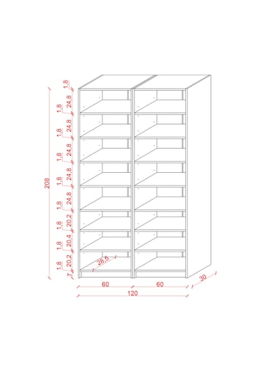 Asra Trend K-09 %100 MDF 120 cm 2 Modüllü Kitaplık 14 Raflı Kütüphane Beyaz