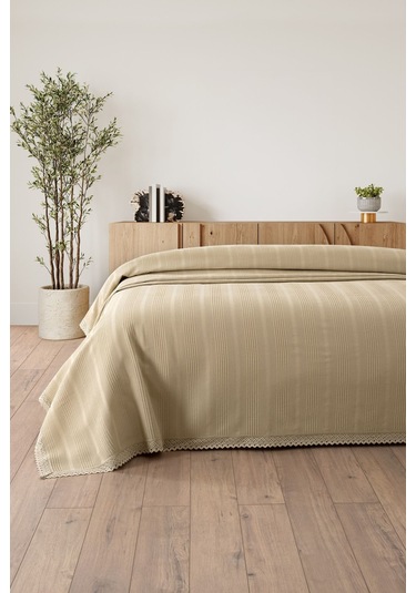 Tek Kişilik Dantelli Petek Pike -waffle Dokuma Pike-160x230 Cm Bej