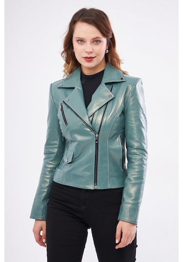 Derinss Dka1202 Hakiki Deri Kadın Yeşil Mont 001