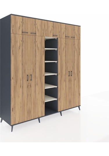 Kronos Dolap 18 Raflı 9 Kapaklı 220x59x243 Antrasit-çam/aytaşı Atlas Çam/aytası