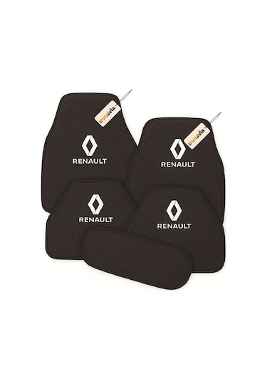 Renault Logolu 5'li Antrasit Oto Halı Paspas Seti Kaymaz Tabanlı, Araç İçi Zemin Koruyucu