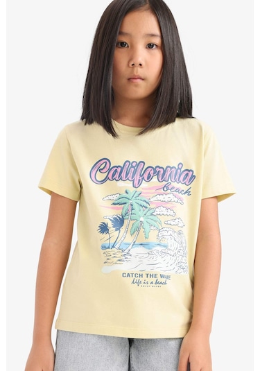 DeFacto Kız Çocuk Bisiklet Yaka Baskılı Kısa Kollu Tişört E0351A825SMGN654