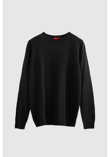 Regular Fit Haki Tüylenme Yapmayan Bisiklet Yaka Triko Kazak Haki