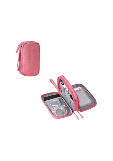 Reedark Dijital Aksesuar Korumalı Çantası - Çift Katlı, Toz Proof, Powerbank, Hard Disk, Şarj Kablosu, Kulaklık Saklama Kutusu Pembe