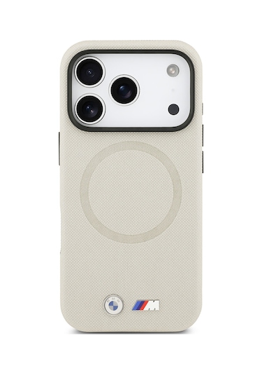 İphone 17 Pro Uyumlu Kılıf Bmw Lisanslı M-safeli Metal Logolu Delikli M Dizayn Deri Kapak Gri Gri