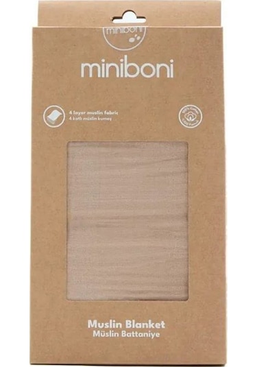 Miniboni Müslin Bebek Battaniyesi 100x120 Cm Bej