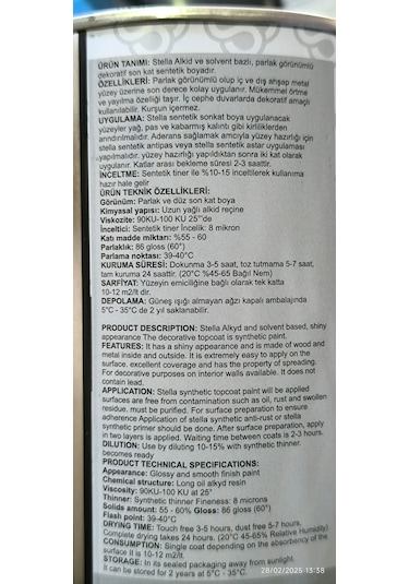 Stella Son Kat Yağlı Boya Sentetik 1 Kg Beyaz