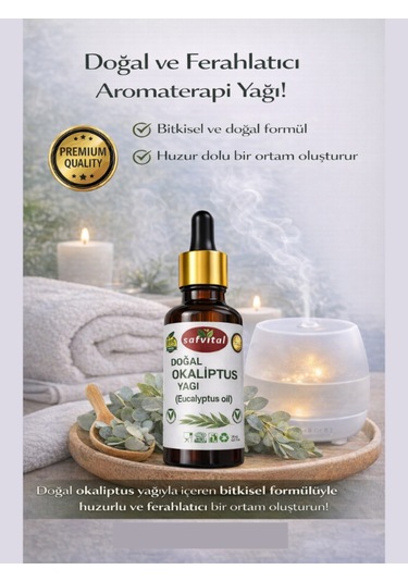 Safvital Okaliptus Yağı 20 Ml Bitkisel Aromaterapi Yağı Ferahlatıcı Koku Günlük Kullanım Cilt Bakım Yağı