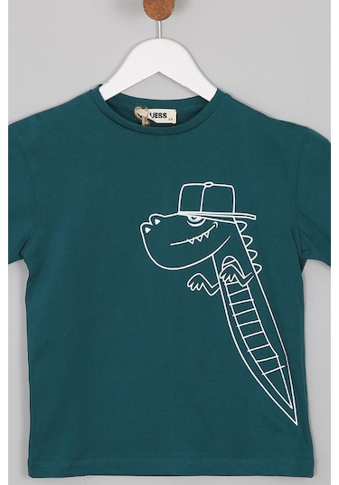 Luess Dinazor Baskılı Regular Fit Kısa Kollu Erkek Çocuk Tişört  Yeşil