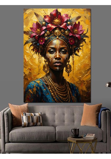 Ahşap Tablo Çiçek Taçlı Afrikalı Kadın