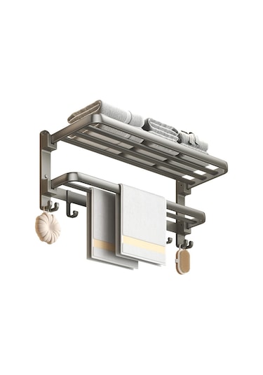Banyo Havlu Askıları, Banyolar İçin 2 Katlı Havlu Askıları, Alüminyum Çay Havlu Askıları, Mutfak Tuvalet Otel Ofis İçin Çift Çubuklu Havlu Rafları Gri 60cm Gri