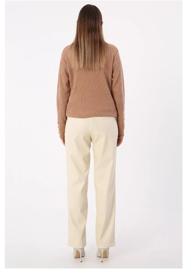 Dikiş Detaylı Deri Pantolon 77066ekru-ekru Ekru
