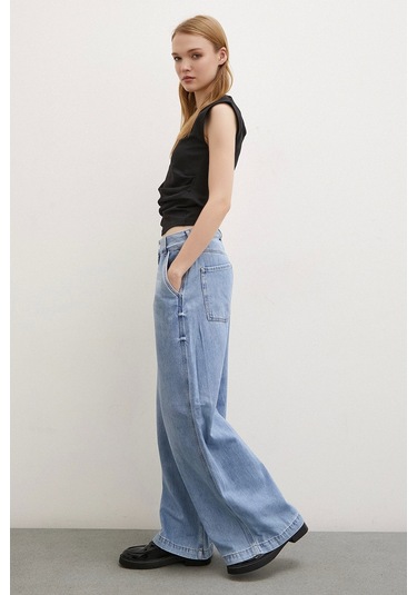 Never More Yüksek Bel Geniş Paça Jean Buz Mavisi Buz Mavisi Buz Mavi