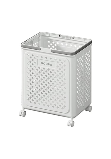 Beyaz Orta Boy Kirli Çamaşır Sepeti, Tekerlekli, Katlanabilir, Büyük Kapasiteli Ve Hareket Ettirilebilir Beyaz