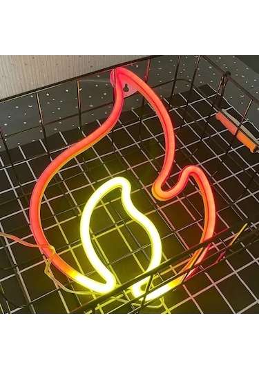 Duvara Asmalı Neon Alev Işık Çok Renkli