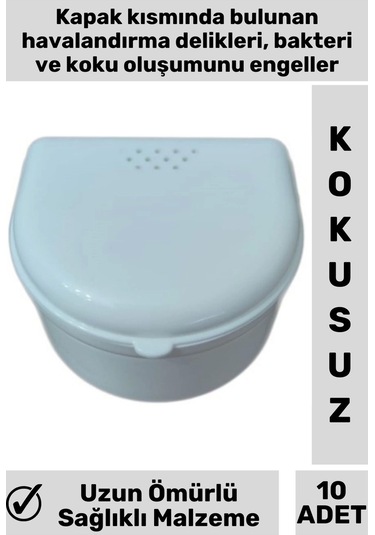 Delikli Kapak Hijyenik Protez Diş Saklama Kabı 10 Adet