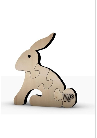 Masif Ahşap Puzzle Çocuklar İçin Boyanabilir Tavşan Boya Setli