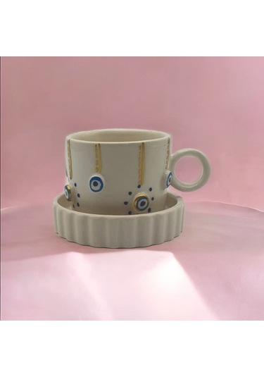 Altın Yaldız Çizgi Noktalı Nazar Fincan Mug