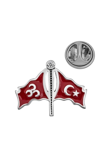 Gümüş Üç Hilal Türk Bayrağı Rozet Gümüş