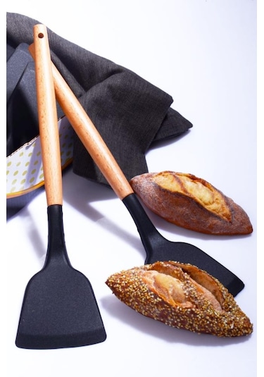 Bambu Saplı Silikon Spatula Siyah 2 Adet