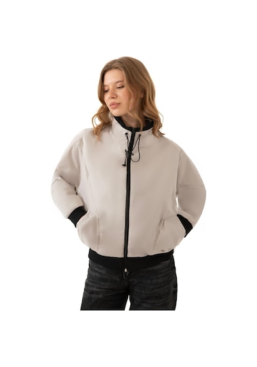 Spor Kadın Dik Yaka Su Ve Rüzgar Geçirmez Oversize Crop Mevsimlik Yağmurluk Rüzgarlık Taş