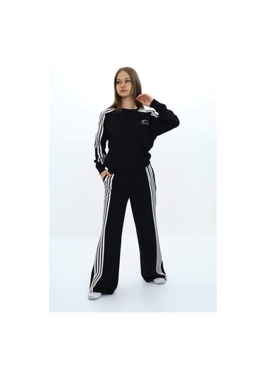 Kız Çocuk %100 Pamuk Uzun Kol Oversize Alt&üst Eşofman Takımı-eşt-0027 Siyah