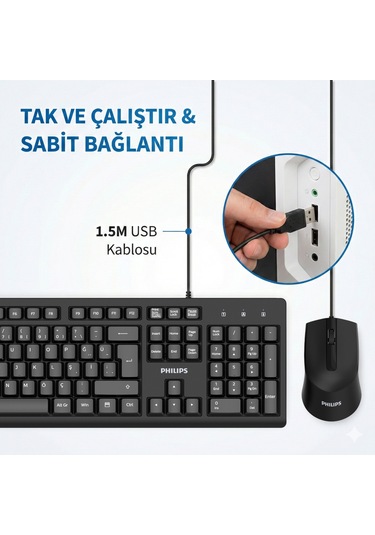 Philips SPT6234 Kablolu Türkçe Q Klavye ve Mouse Seti
