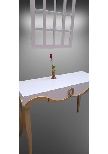 Dresuar CNC Çökertme Model Windows Ayna Gold Lake Beyaz Tabla Kayın Aslan Ayak El Yapımı Beyaz