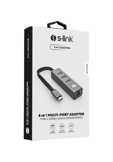 S-lınk Sw-u3325, Gigabit, Type-c To Rj45, 3xusb 3.0, Metal, Ethernet Kartı