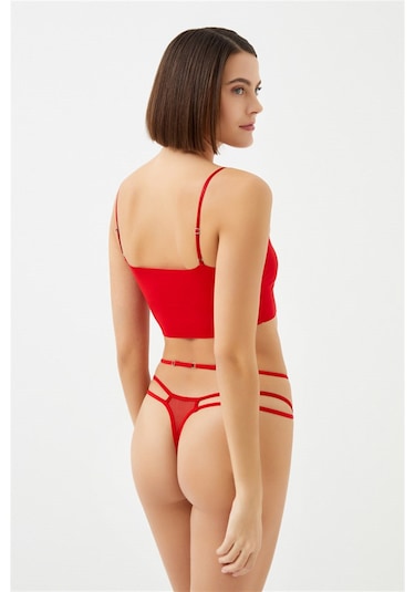 Kırmızı Dantelli Taş Detaylı Ayarlanabilir Lastikli Kadın Tanga Külot