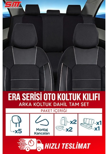 Era Serisi Universal Oto Koltuk Kılıfı Siyah-beyaz