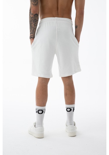 Erkek Beyaz Yüksek Kalite Relax-fit Rahat Kesim %100 Pamuk Bağcıklı Siyah Düz Basic Şort Beyaz