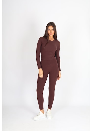 Soft&Basic Kadın Slım Fit Esnek Kahverengi Tayt Kahverengi
