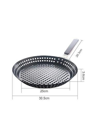 Kangvka Siyah Metal Izgara Tava, Kaymaz Kaplama, Katlanabilir Ahşap Sap, Barbekü İçin Et-balık-makarna, Lavaboya Uygun, 30.5cm Çap Çok Renkli