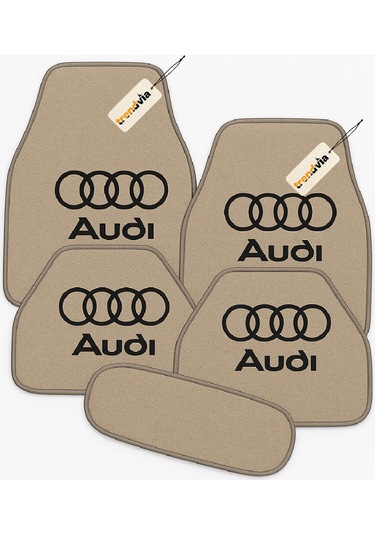 Audi Logolu 5 Parça Bej Oto Halı Paspas Seti - Şık Ve Kaymaz Tabanlı Araç İçi Zemin Koruma