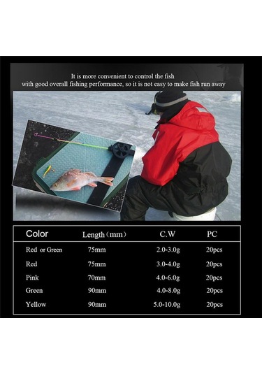 20 Adet/paket Kış Buz Olta Üst Cw 2.0-10.0g Mini Olta Taşınabilir Mücadele 75mm-90mm Buz Olta Takımı 70mm-c.w 4.0-6.0g-20pcs