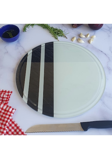 Kanallı Cam Kesme Tablası | Black Rock Şeritli | Çap32cm